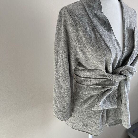 Anthropologie Robin Origami Gray Criss Cross Wool Cardigan Sweater Estimated S/M - Picture 4 of 11